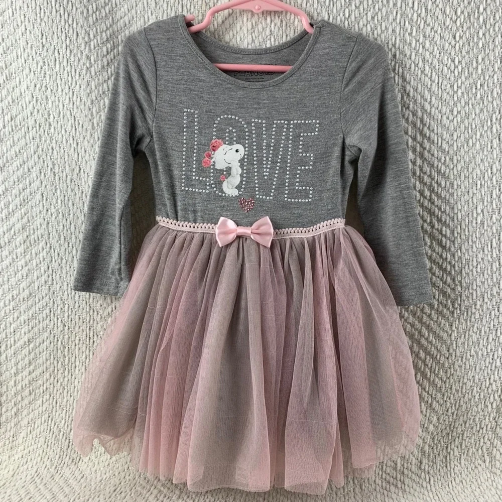Peanuts Snoopy‎ Love Tutu Dress Gray Pink Toddler Girl 18M Valentines Day Tulle